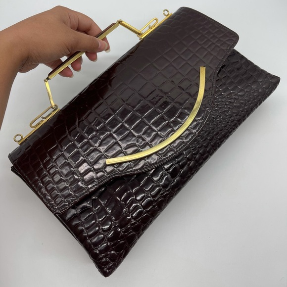Crocodile Faux Leather Clutch Bag Gold hardware - Picture 1 of 11